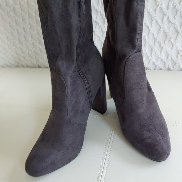 Over The Knee Faux Suede Block Heel Boots String Detail - Picture 7 of 10